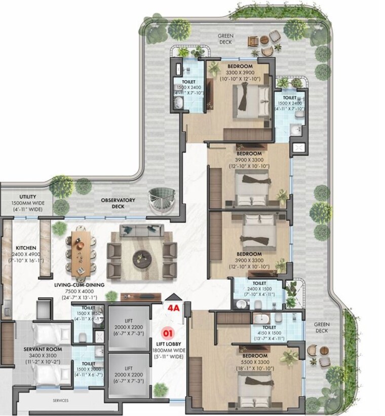 Floor Plan, ganga-anantam 3 Bedroom 2051 Sq.Ft. Apartment In Sector 85 Gurgaon 10392721