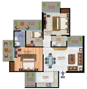 Floor Plan in 2.5 BHK Apartment at Apex Athena, Sector 75 – for Sale