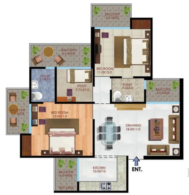 Floor Plan, apex-athena 2.5 Bedroom 1295 Sq.Ft. Apartment In Sector 75 Noida 10393126