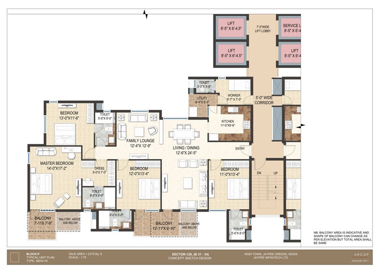 Floor Plan, jaypee-krescent-homes-phase-ii 4 Bedroom 2375 Sq.Ft. Apartment In Sector 129 Noida 10393332