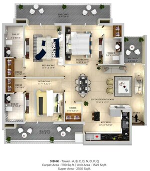 Floor Plan in 3 BHK Apartment at Maya Green Lotus Utsav, International Airport Road – for Sale