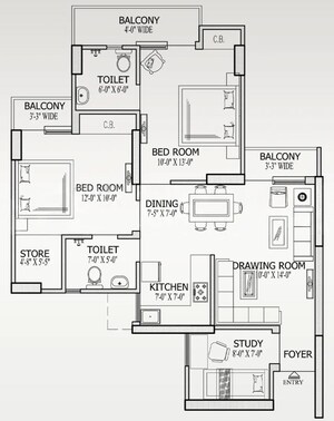 Floor Plan in 2.5 BHK Apartment at Gaur City 5th Avenue, Sector 4 Greater Noida – for Sale