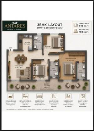 Floor Plan in 3 BHK Apartment at ROF Antares, Sohna Sector 7 – for Sale