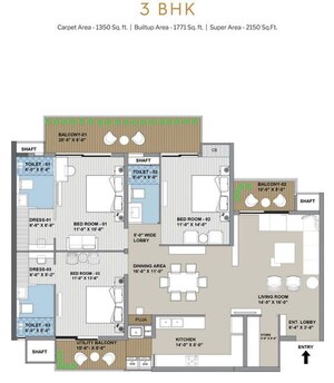 Floor Plan in 3 BHK Apartment at Preet Colony – for Sale