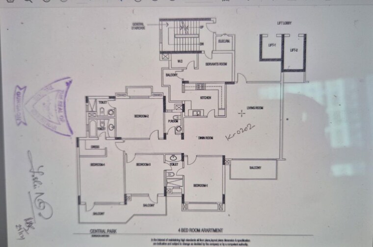 Floor Plan, central-park-i 4 Bedroom 2950 Sq.Ft. Apartment In Sector 42 Gurgaon 10397837