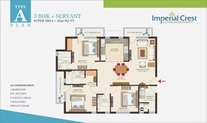 Floor Plan in 3.5 BHK Apartment at Gandharva Imperial Crest, Vrindavan Yojna – for Sale
