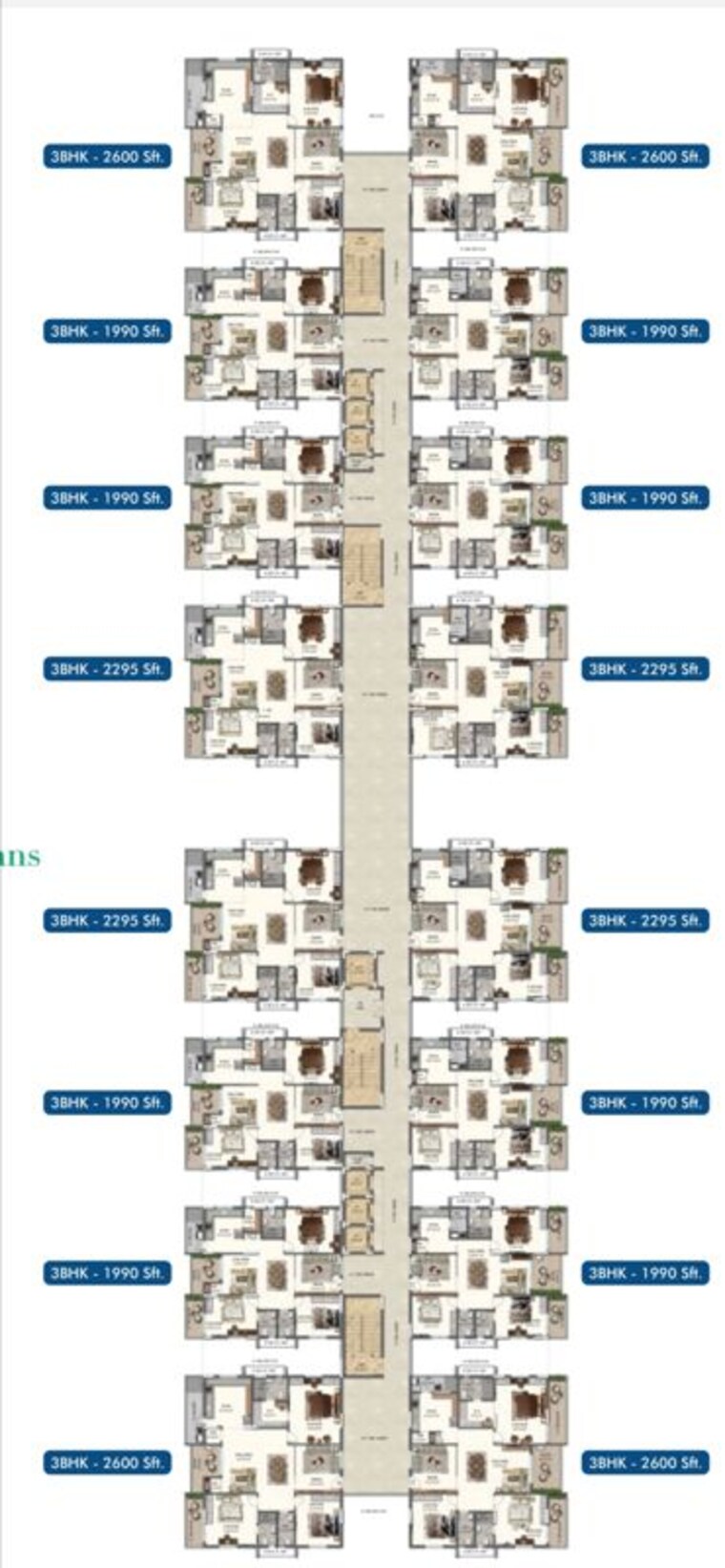 Floor Plan, raghavendra-panchajanya-heights 3 Bedroom 1990 Sq.Ft. Apartment In Chanda Nagar Hyderabad 10402522