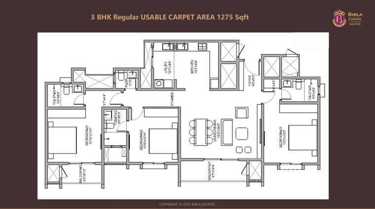 Floor Plan, birla-evara 3 Bedroom 1137 Sq.Ft. Apartment In Sarjapur Bangalore 10402899