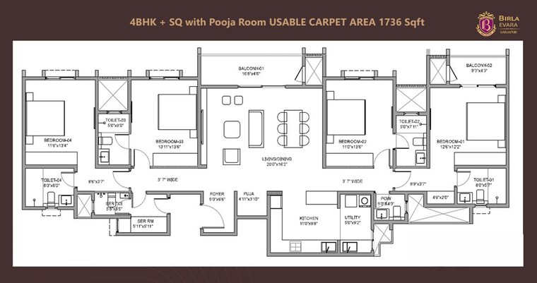Floor Plan, birla-evara 3 Bedroom 1137 Sq.Ft. Apartment In Sarjapur Bangalore 10402899