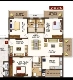 Floor Plan in 3 BHK Apartment at Raghuram The Vue Residences, Puppalaguda – for Sale