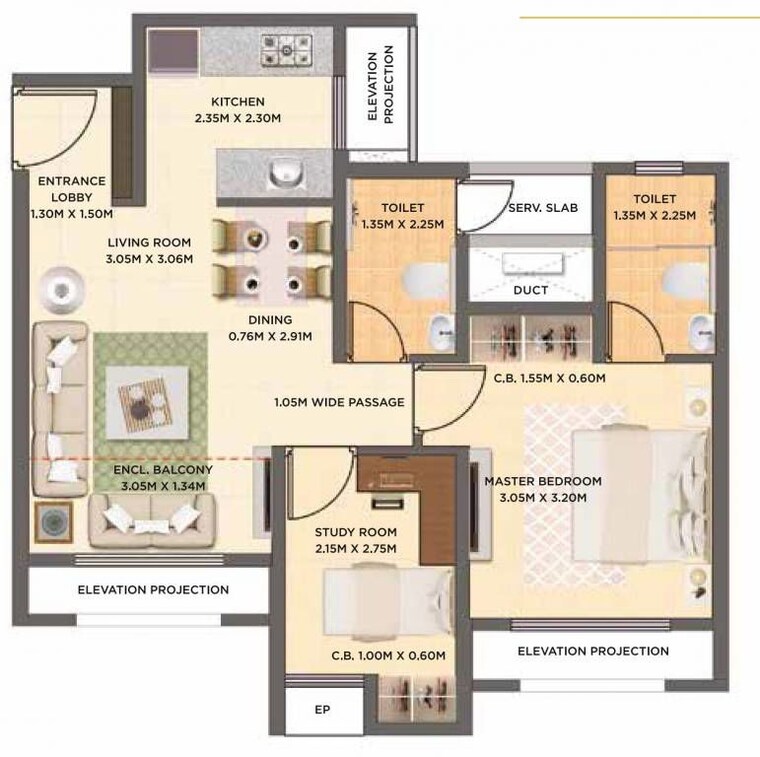 Floor Plan, dosti-west-county 2 Bedroom 695 Sq.Ft. Apartment In Balkum Pada Thane 10406696