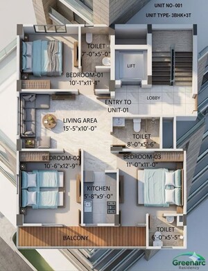 Floor Plan in 2 BHK Apartment at Shri Radha Aqua Garden, Sector 16b Greater Noida – for Rent