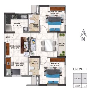 Floor Plan in 2.5 BHK Apartment at Nambiar Millennia, Sarjapur Road – for Rent