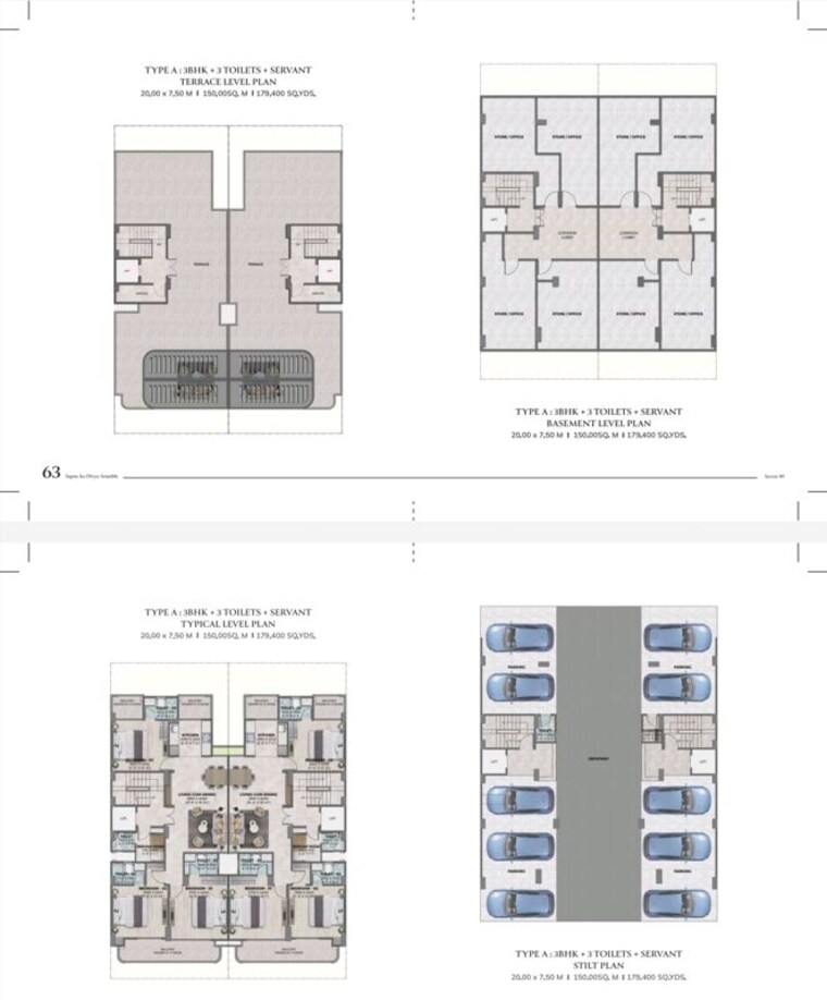 Floor Plan, ganga-kashi-residences 3 Bedroom 179 Sq.Yd. Builder Floor In Sector 89 Gurgaon 10413329