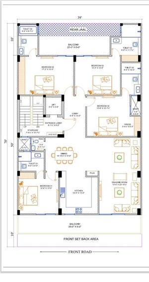 Floor Plan in 4 BHK Builder Floor at Green Fields Colony – for Rent