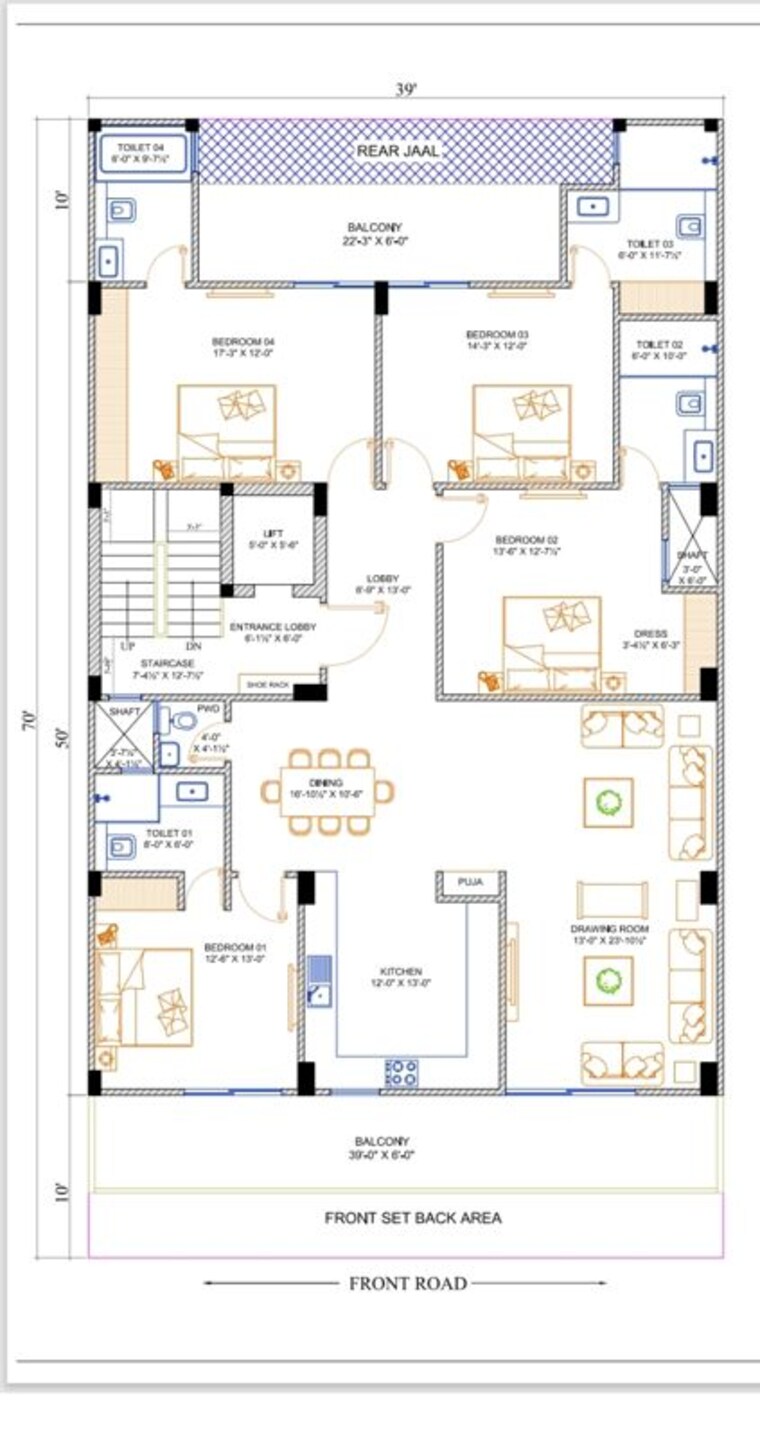 Floor Plan, green fields colony 4 Bedroom 2700 Sq.Ft. Builder Floor In Green Fields Colony Faridabad 10414730