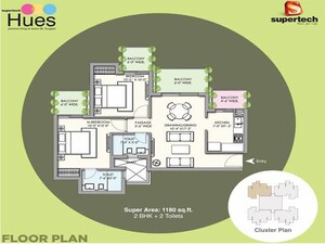 Floor Plan in 2 BHK Apartment at Supertech Hues, Sector 68 – for Sale