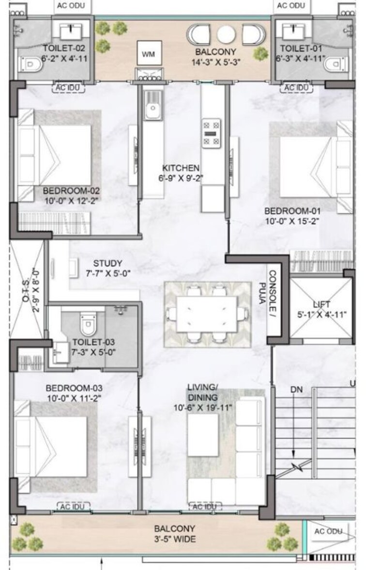 Floor Plan, m3m-antalya-hills 2.5 Bedroom 1158 Sq.Ft. Builder Floor In Sector 79 Gurgaon 10414892