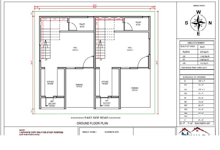 Floor Plan, kesnand 2 Bedroom 1050 Sq.Ft. Villa In Kesnand Pune 10416427