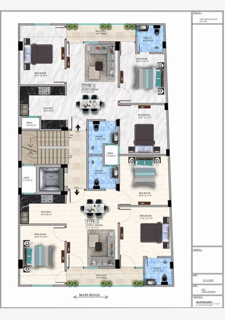 Floor Plan, jaunapur 3 Bedroom 1000 Sq.Ft. Builder Floor In Jaunapur Delhi 10416483