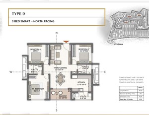 Floor Plan in 3 BHK Apartment at The Prestige City Hyderabad, Rajendra Nagar – for Sale
