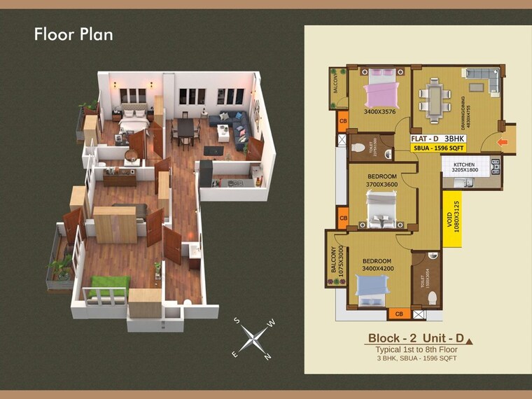 Floor Plan, krishna-garden 3 Bedroom 1320 Sq.Ft. Apartment In Kahilipara Guwahati 10417869