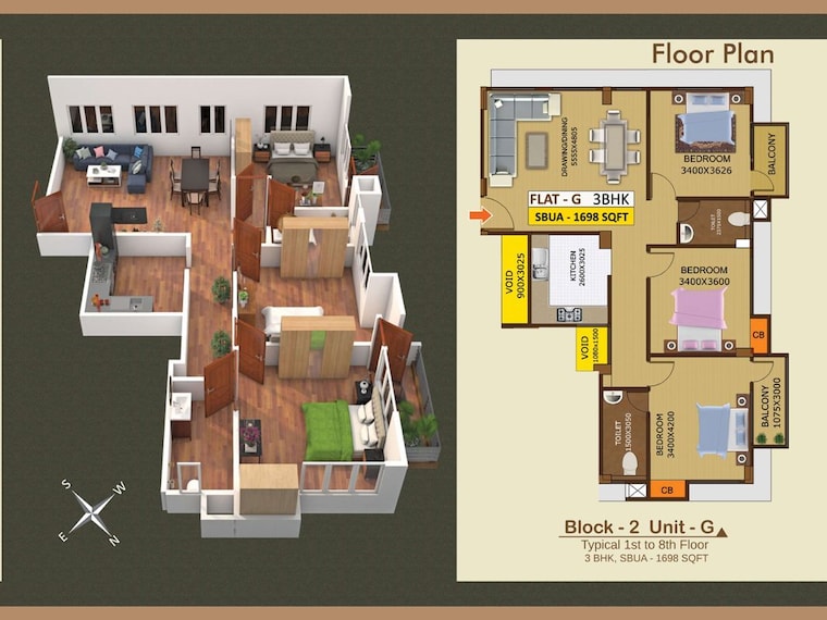 Floor Plan, krishna-garden 3 Bedroom 1320 Sq.Ft. Apartment In Kahilipara Guwahati 10417869