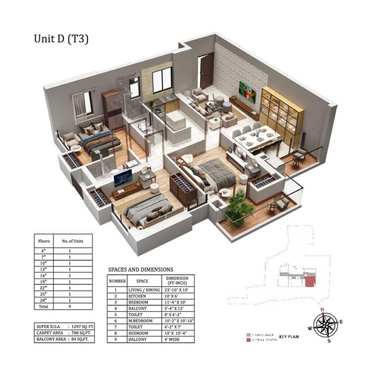Floor Plan, ganguly-4-sight-florence 3 Bedroom 1333 Sq.Ft. Apartment In Garia Kolkata 10420078