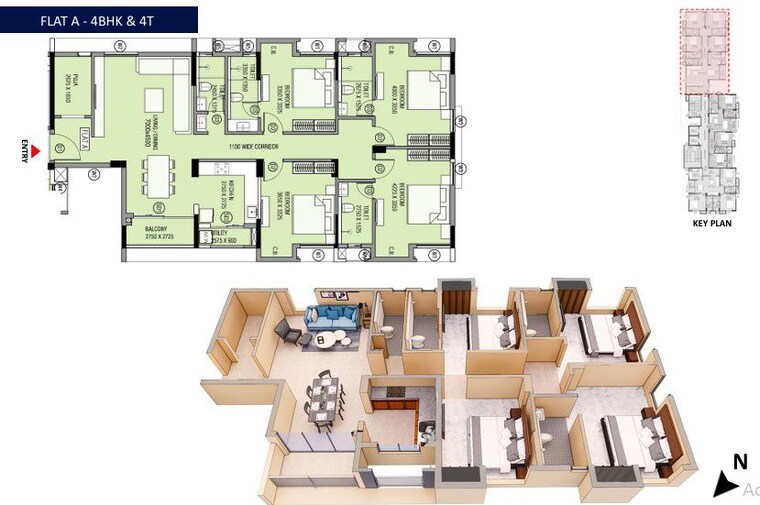 Floor Plan, tollygunge 3 Bedroom 1300 Sq.Ft. Apartment In Tollygunge Kolkata 10329702