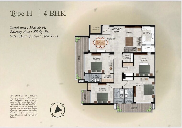 Floor Plan, morabadi 4 Bedroom 2480 Sq.Ft. Apartment In Morabadi Ranchi 10420278