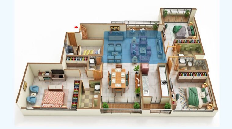 Floor Plan, kolkatta gpo 3 Bedroom 2250 Sq.Ft. Apartment In Kolkatta Gpo Kolkata 10137507