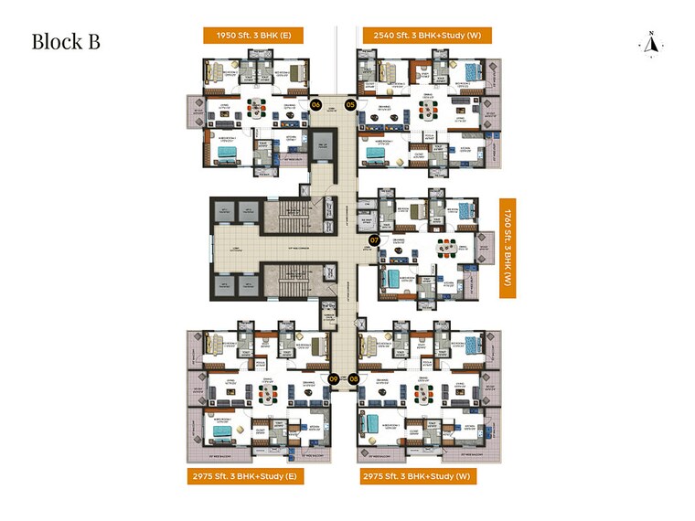 Floor Plan, kondapur 3 Bedroom 2975 Sq.Ft. Apartment In Kondapur Hyderabad 10413217