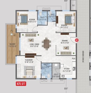 Floor Plan in 3 BHK Apartment at Vajra The Royal Park, Bowrampet – for Sale