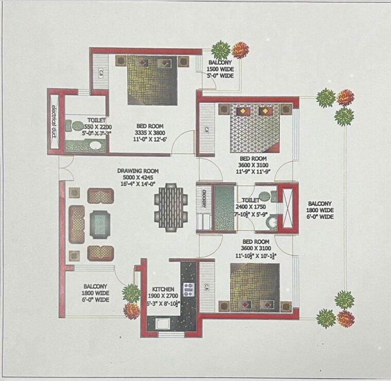 Floor Plan, sector 62 3 Bedroom 1508 Sq.Ft. Apartment In Sector 62 Faridabad 10397044