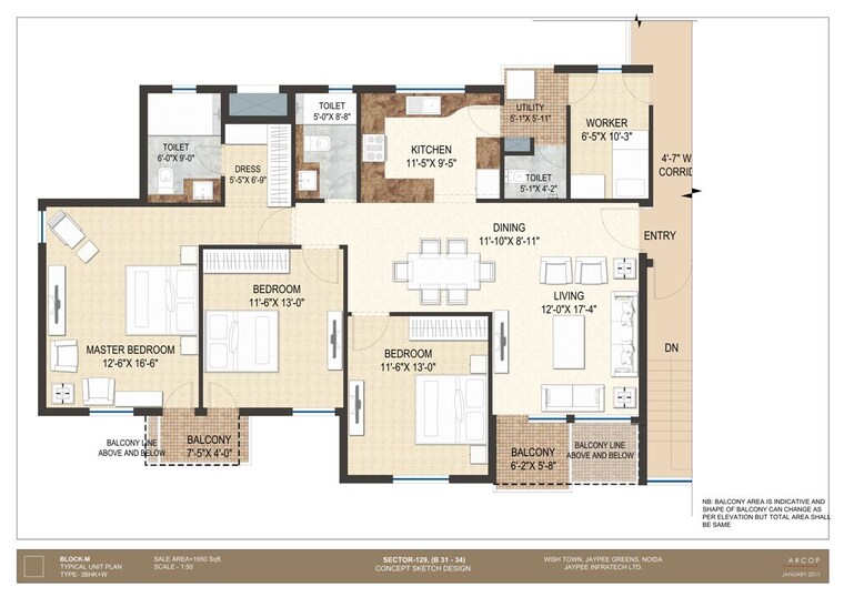 Floor Plan, jaypee-krescent-homes-phase-ii 3.5 Bedroom 1680 Sq.Ft. Apartment In Sector 129 Noida 10427131