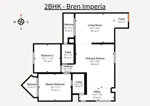 Floor Plan in 2 BHK Apartment at Bren Imperia, Harlur – for Sale