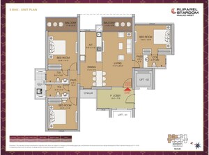 Floor Plan in 3 BHK Apartment at Ruparel Stardom, Malad West – for Sale