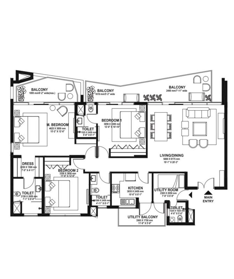 Floor Plan, ireo-skyon 3 Bedroom 2050 Sq.Ft. Apartment In Sector 60 Gurgaon 10429438