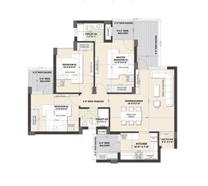 Floor Plan in 3 BHK Apartment at Malwa Escon Primera, International Airport Road – for Sale