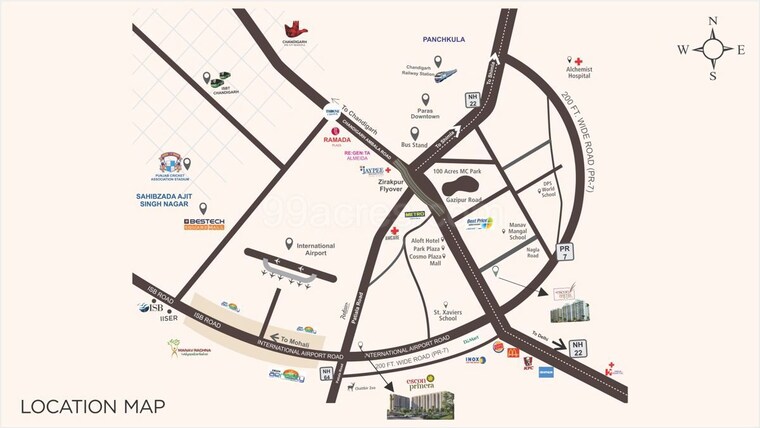 Map Location, malwa-escon-primera 3 Bedroom 1550 Sq.Ft. Apartment In International Airport Road Zirakpur 10429179