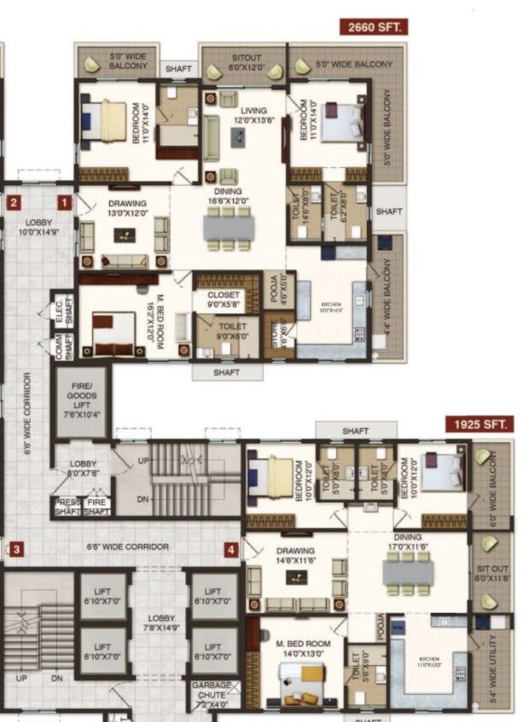 Floor Plan, raghuram-the-vue-residences 3 Bedroom 2660 Sq.Ft. Apartment In Puppalaguda Hyderabad 10430412
