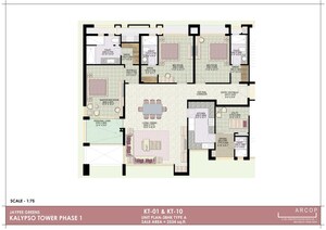 Floor Plan in 3.5 BHK Apartment at Jaypee Greens Kalypso Court, Sector 128 – for Sale