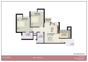 Floor Plan in 2 BHK Apartment at Jaypee Green Kosmos Phase II, Sector 134 – for Sale
