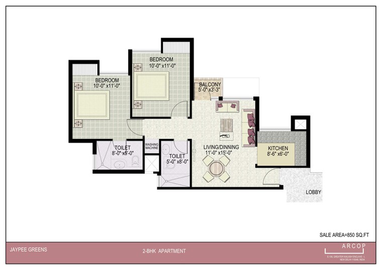 Floor Plan, jaypee-green-kosmos-phase-ii 2 Bedroom 950 Sq.Ft. Apartment In Sector 134 Noida 10433718
