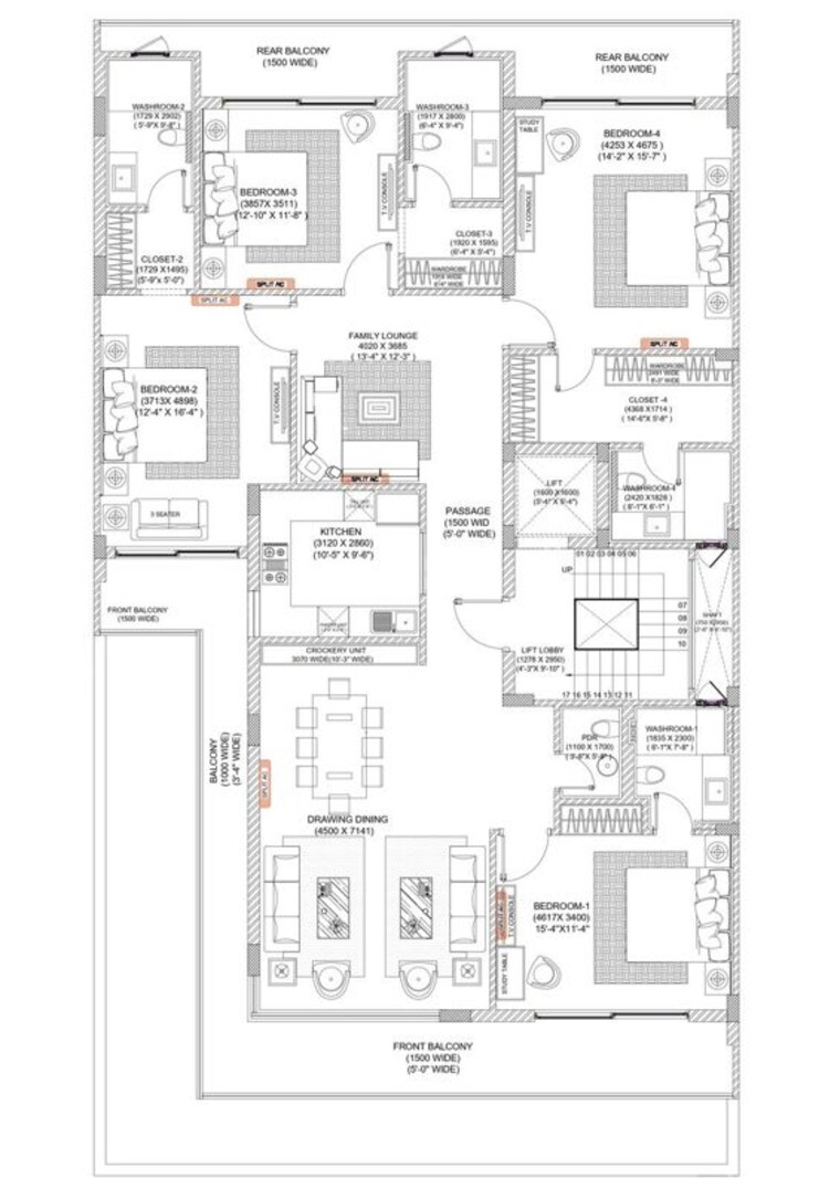 Floor Plan, dlf phase i 4 Bedroom 360 Sq.Yd. Builder Floor In Dlf Phase I Gurgaon 10434022