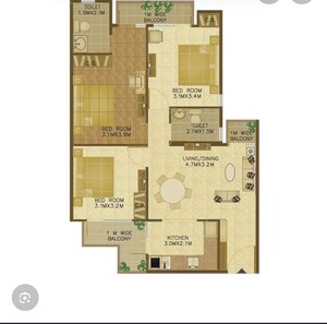Floor Plan in 2 BHK Apartment at Wave Executive Floors, Wave City – for Rent
