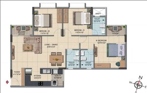Floor Plan in 3 BHK Apartment at Shriram Serenity, Rajanukunte – for Sale