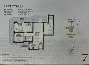 Floor Plan in 3 BHK Apartment at Eldeco 7 Peaks Residences, Omicron 1a Greater Noida – for Sale