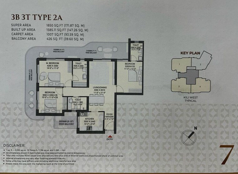 Floor Plan, eldeco-7-peaks-residences 3 Bedroom 1850 Sq.Ft. Apartment In Omicron 1a Greater Noida Greater Noida 10436536