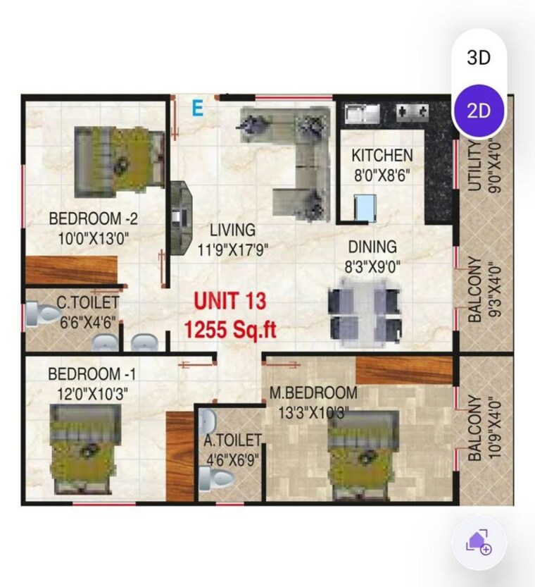 Floor Plan, shree-sai-krupa-begur 3 Bedroom 1255 Sq.Ft. Apartment In Begur Bangalore 10437216